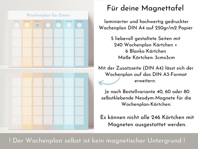 Magnetboard Wochenplan für Kinder und Teenager, Tagesplan mit 246 Routine Karten, Neodym-Magnete, Routineplan Meerestiere Bild 3