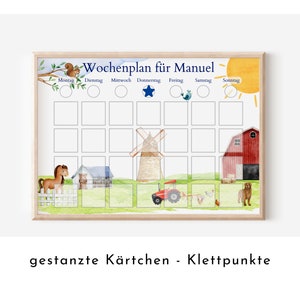 Wochenplan "Bauernhof" mit Name personalisiert, 246 Routine Karten, magnetisch, Routineplan für Kinder von Familie Nordstern