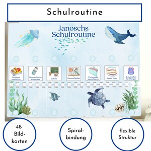 Routineplan für Schulkinder 48 Routine Karten, personalisiert,  Schultag einfach planen, mehr Selbstständigkeit, Schulroutine "Meerestiere"