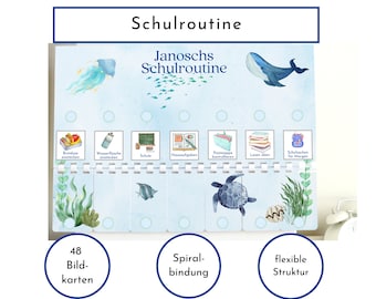 Routine plan for school children 48 routine cards, personalised, plan the school day easily, more independence, school routine "sea animals"