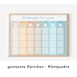 Wochenplaner personalisiert für Kinder und Teenager, 246 Wochenplan Karten, Klett, laminiert, magnetisch, Geburtstag Geschenk Farben "Beach"