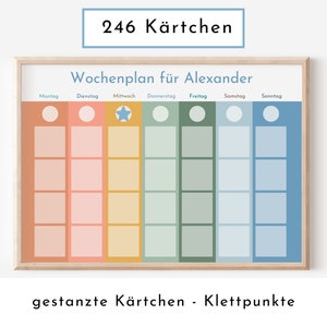 Wochenplan "Himmel und Erde" mit Name personalisiert, 246 Routine Karten, laminiert magnetisch Klett, Routineplan für Kinder und Jugendliche