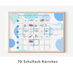 Stundenplan mit 70 Schulfach Karten für die Grundschule, personalisiert laminiert magnetisch abwischbar, Geschenk Einschulung "Kreise Meer"