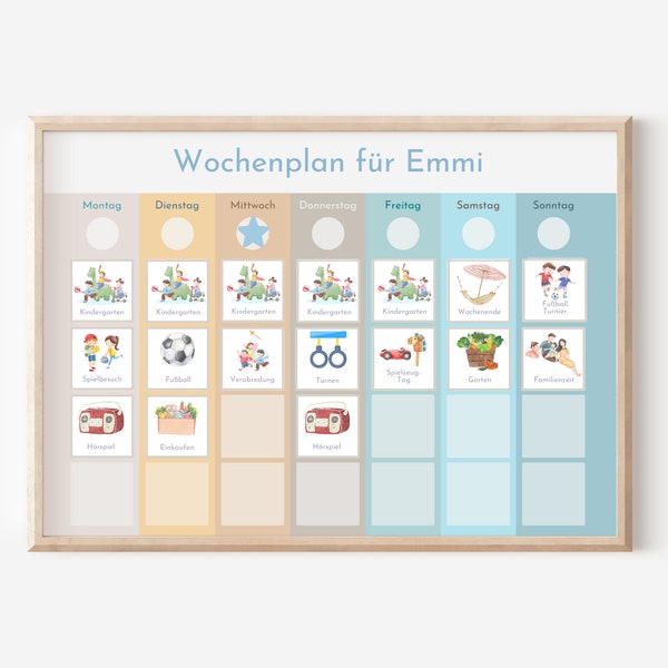 Personalisierter Wochenplan für Kinder und Teenager, 246 Wochenplan Karten, laminiert magnetisch, Klett, Geburtstag Geschenk Farben "Beach"