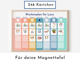 Magnetboard Wochenplan "Regenbogen" personalisiert für Kinder und Teenager, 246 Routine Karten, Neodym-Magnete, Montessori Routineplan