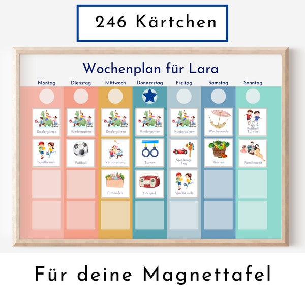 Magnetboard Wochenplan "Regenbogen" personalisiert für Kinder und Teenager, 246 Routine Karten, Neodym-Magnete, Montessori Routineplan