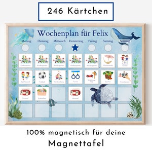 Magnetboard Wochenplan für Kinder und Teenager, Tagesplan mit 246 Routine Karten, Neodym-Magnete, Routineplan "Meerestiere"