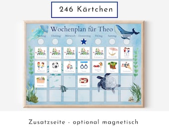 Weekly plan "Sea animals" personalized with name, 246 routine cards, magnetic, gift for children, weekly planner from the Nordstern family