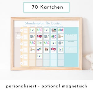 Stundenplan mit 70 Schulfach Kärtchen für die Grundschule, personalisiert laminiert magnetisch abwischbar, Geschenkidee Einschulung "Strand"