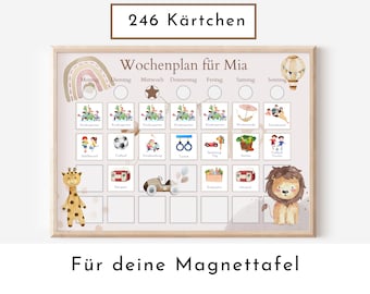 Magnetboard Wochenplan "Boho" personalisiert für Kinder, 246 Routine Karten, Neodym-Magnete, Montessori Routineplan von Familie Nordstern