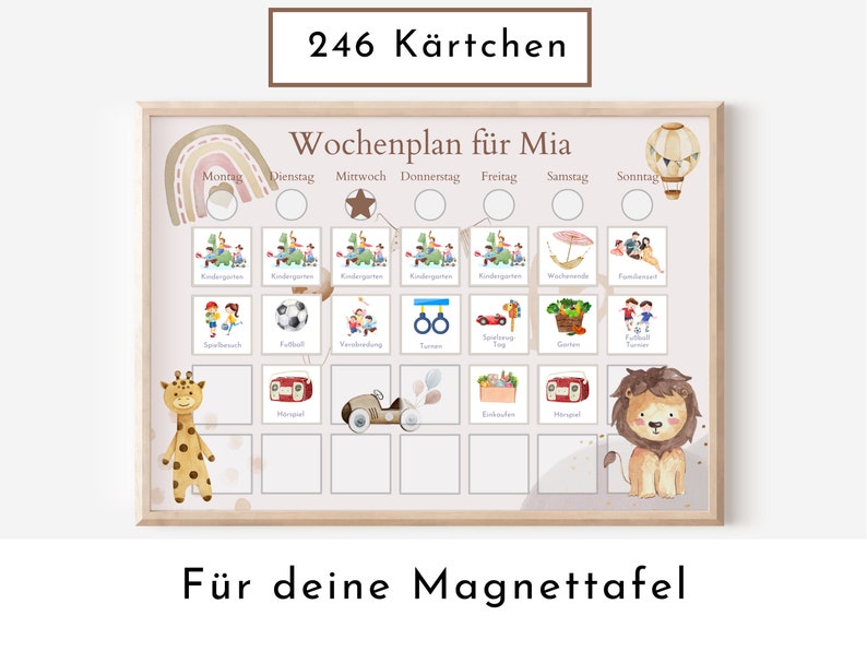 Magnetboard Wochenplan Boho personalisiert für Kinder, 246 Routine Karten, Neodym-Magnete, Montessori Routineplan von Familie Nordstern Bild 1