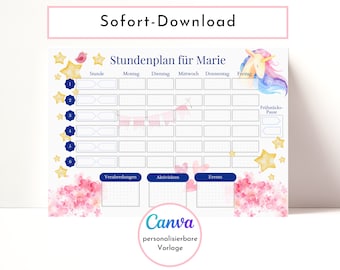 Timetable can be personalized with names I daily school schedule Instant download I children's birthday gift I digital timetable for Goodnotes