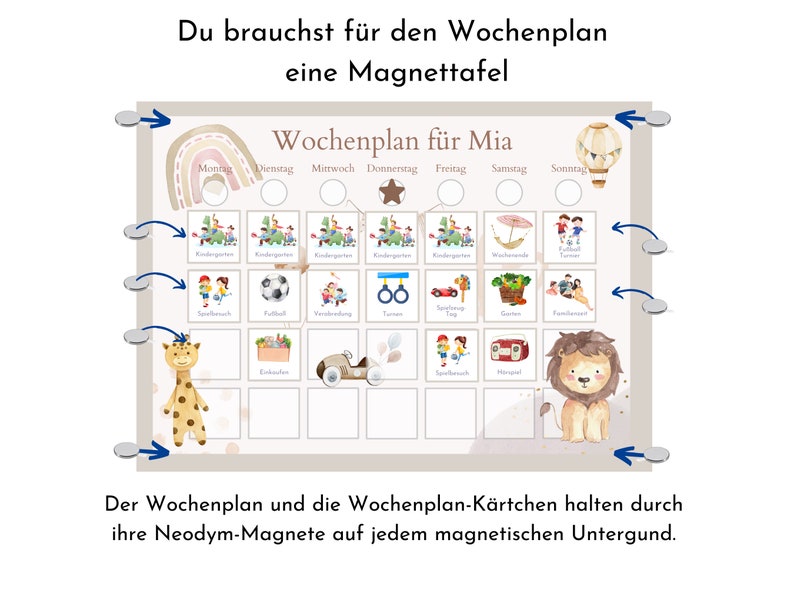 Magnetboard Wochenplan Boho personalisiert für Kinder, 246 Routine Karten, Neodym-Magnete, Montessori Routineplan von Familie Nordstern Bild 4