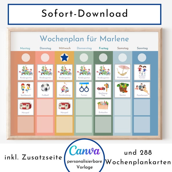 Personalisierter Wochenplan "Himmel und Erde" für Kinder und Jugendliche, 288 Routine Karten, Sofort-Download, Routineplan nach Montessori