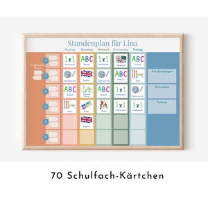 Stundenplan "Himmel und Erde" mit 70 Schulfach Kärtchen, personalisiert, Stundentafel laminiert abwischbar magnetisch, Geschenk Einschulung