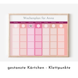 Personalisierter Wochenplan, Kinder und Teenager, 246 Wochenplan Karten, Klett laminiert magnetisch, Montessori Routineplan "Pastell Beeren"