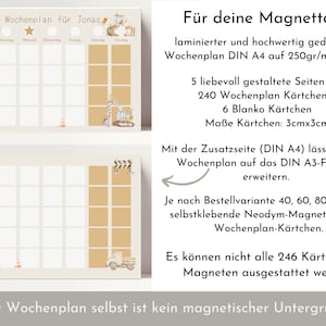 Magnetboard Wochenplan Baustelle personalisiert für Kinder, 246 Routine Karten, Magnete, Montessori Routineplan von Familie Nordstern Bild 2