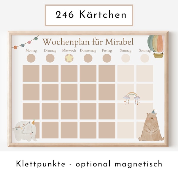 Wochenplan "Boho Doodle" mit Name personalisiert, 246 Routine Karten, laminiert Klett, Montessori Routineplan für Kinder, Familie Nordstern