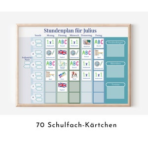 Stundenplan mit 70 Schulfach Kärtchen, personalisiert für die Grundschule, laminiert magnetisch abwischbar, Geschenkidee Einschulung "Ozean"