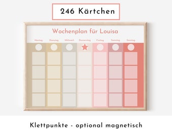 Personalisierter Wochenplan "Erdbeere und Haselnuss", 246 Routine Karten, laminiert magnetisch Klett, Routineplan für Kinder und Jugendliche