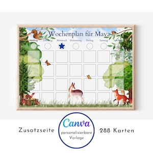 Wochenplan für Kinder 288 Routine Karten, personalisierter Routineplan, Sofort-Download, Montessori Tagesplan "Fuchs, Reh und Eichhörnchen"