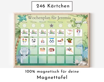 Personalisierter Wochenplan für Kinder und Teenager, 246 Routine Karten, Tagesplan mit 40-80 Magneten, Routineplan "Dinosaurier"