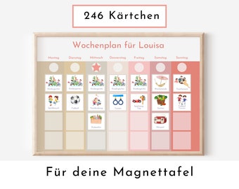 Personalisierter Magnetboard Wochenplan "Erdbeer Haselnuss" für Kinder, 246 Routine Karten, Magnet, Montessori Routineplan Familie Nordstern