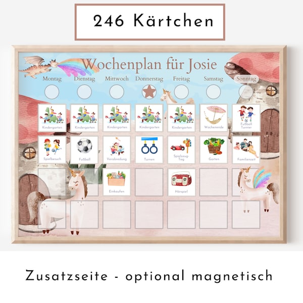 Personalized weekly plan "Dragon and Unicorn" for children with 246 routine cards, routine plan with picture cards from the Nordstern family