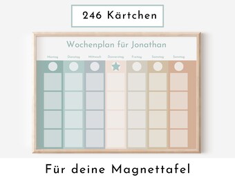 Personalisierter Magnetboard Wochenplan "Salbei Haselnuss" für Kinder, 246 Routine Karten, Magnet, Montessori Routineplan Familie Nordstern