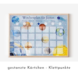 Personalisierter Wochenplan für Kinder mit 246 Routine Karten, laminiert und optional magnetisch, Routineplan "Milchstraße"