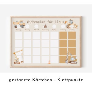 Wochenplan "Baustelle" mit Name personalisiert, 246 Routine Karten, laminiert, magnetisch, Montessori Routineplan mit Bildkarten für Kinder