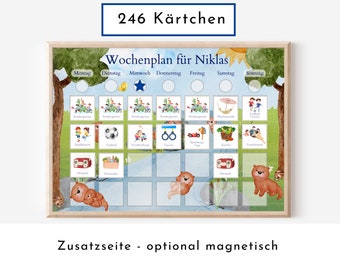 Personalisierter Wochenplan "Otter" mit 246 Routine Karten für Kinder, laminiert magnetisch, Routineplan mit Bildkarten