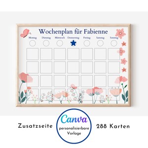 Wochenplan für Kinder, 288 Kärtchen, personalisierbar, PDF Sofort-Download, Geburtstagsgeschenk und zum Verschenken "Floral"