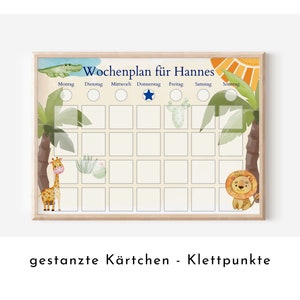 Personalisierter Wochenplan für Kinder und Teenager, 246 Wochenplan Karten, laminiert magnetisch, Geschenkidee  "Löwe und Krokodil"
