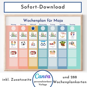 Personalized weekly plan "Rainbow" for children and teenagers, 288 routine cards, PDF instant download, routine plan according to Montessori