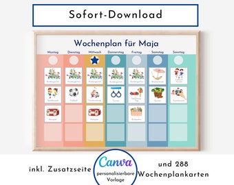 Personalisierter Wochenplan "Regenbogen" für Kinder und Jugendliche, 288 Routine Karten, PDF Sofort-Download, Routineplan nach Montessori