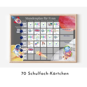 Stundenplan "Astronaut" mit 70 Schulfach Kärtchen, personalisiert für die Grundschule, laminiert abwischbar magnetisch, Geschenk Einschulung
