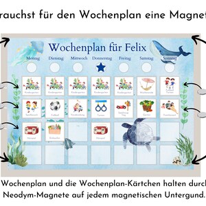 Magnetboard Wochenplan für Kinder und Teenager, Tagesplan mit 246 Routine Karten, Neodym-Magnete, Routineplan Meerestiere Bild 2