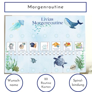 Morgenroutine für Kinder, personalisiert, doppelseitig bedruckt, flexible Routine mit 20 Morgenroutine Karten, gebunden mit Spiralbindung
