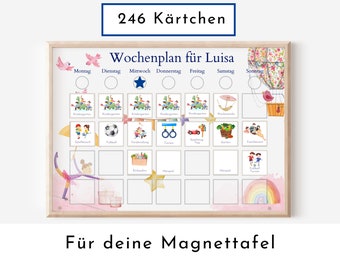 Magnetboard Wochenplan "Ballett" personalisiert für Kinder, 246 Routine Karten, Tagesplan mit 40-80 Magneten, Routineplan mit Bildkarten