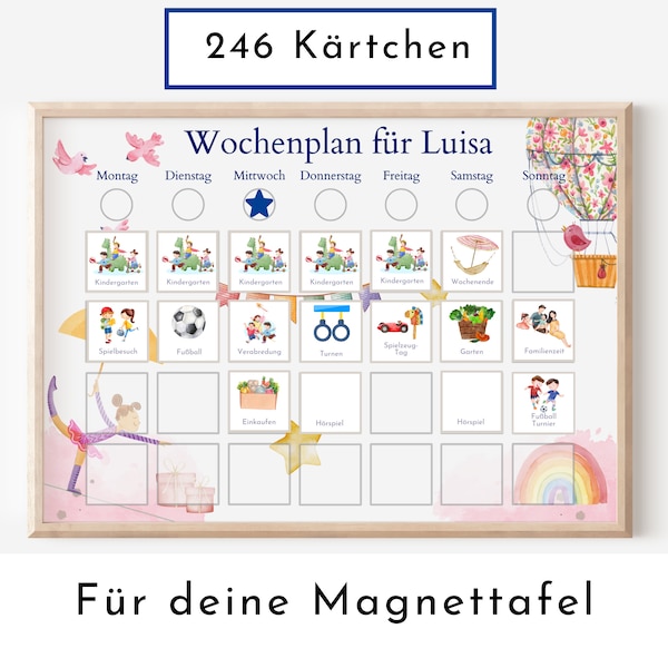 Magnetboard Wochenplan "Ballett" personalisiert für Kinder, 246 Routine Karten, Tagesplan mit 40-80 Magneten, Routineplan mit Bildkarten