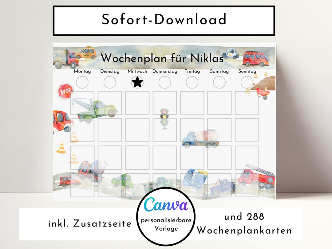 Weekly Schedule for Kids With 288 Routine Cards, Personalized PDF ...