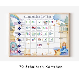 Stundenplan "Prinzessin" 70 Schulfach Kärtchen, personalisiert für die Grundschule, laminiert optional magnetisch, Geschenkidee Einschulung