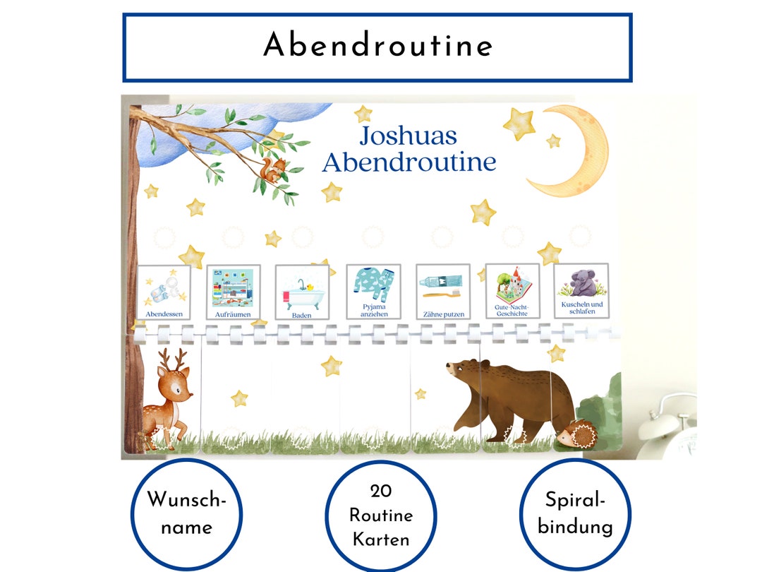 Abendroutine für Kinder, personalisiert, doppelseitig bedruckt ...