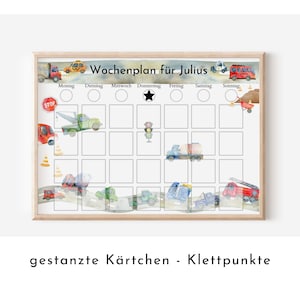 Personalisierter Wochenplan "Autos und Laster" für Kinder, 246 Routine Karten, laminiert, magnetisch, Montessori Routineplan mit Bildkarten
