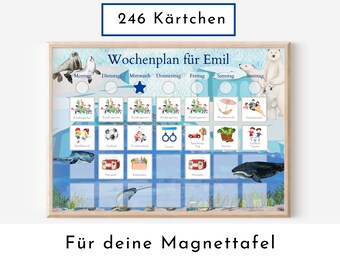 Magnetboard Wochenplan "Polarmeer" für Kinder und Teenager, 246 Routine Karten, 40-80 Neodym-Magnete, Routineplan von Familie Nordstern