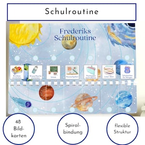 Routineplan "Milchstraße" für Schulkinder, 48 Routine Karten, personalisiert, den Schultag flexibel planen, fördert die Selbstständigkeit