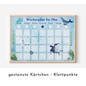 Personalisierter Wochenplan "Wal und Meer" nach Montessori für Kinder mit 246 Routine Karten, Routineplan mit Bildkarten