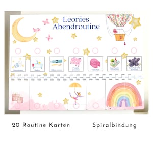 Personalisierte Abendroutine für Kinder, Routineplan mit 20 Routine Karten, Geschenk für Mädchen "Heissluftballon"