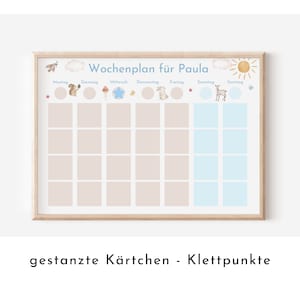 Wochenplan "Waldtiere Pastell" personalisiert für Kinder u. Teenager, 246 Routine Karten, optional magnetisch, Routineplan Familie Nordstern